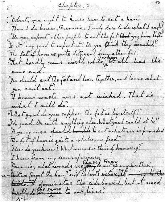 A manuscript page from Ivy Compton-Burnett's final novel, The Last and the First. Size: 62,974 bytes